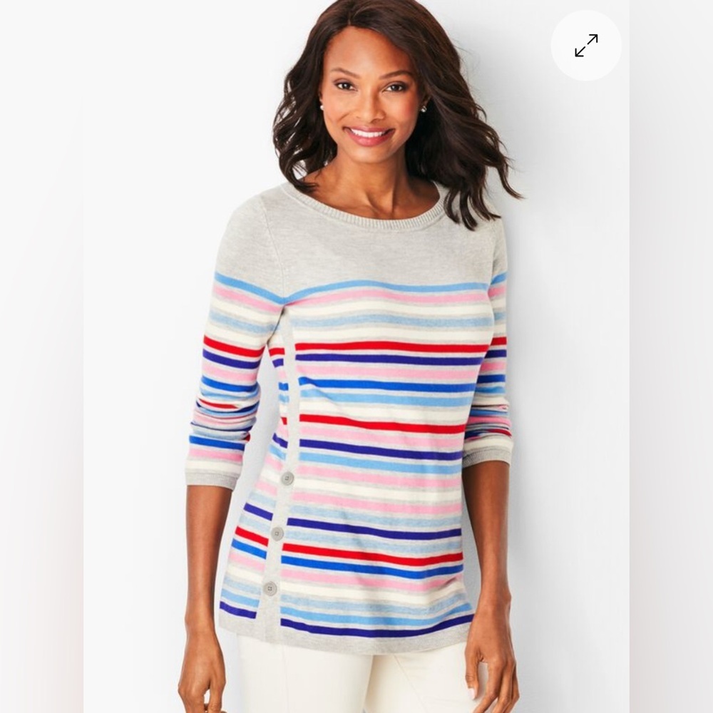 Talbots Multi Stripe‎ Side Button Sweater Large Colorful Casual Nautical Modest